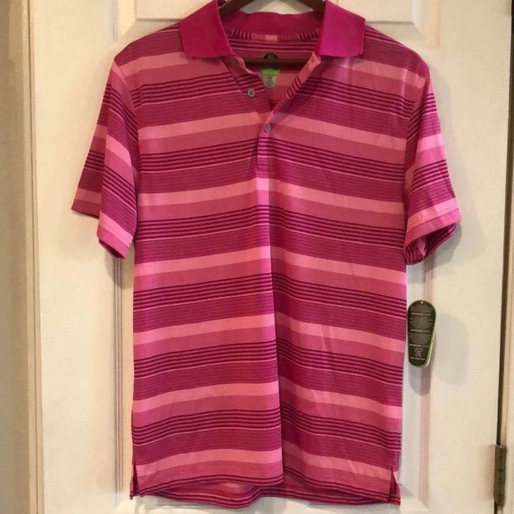 PGA TOUR PRO SERIES MENS STRIPED POLO SHIRT PINK SIZE MEDIUM NEW WITH TAGS - Picture 5 of 11